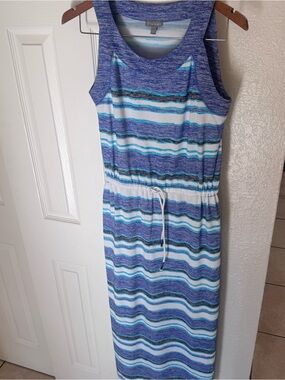 Talbots Blue and White Striped Sleeveless Maxi Dress
